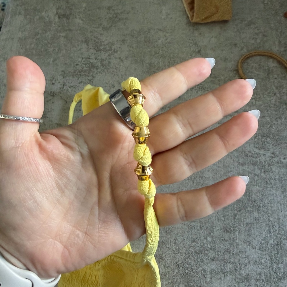 Textured Yellow String Bikini Bottom With Bead-De… - image 3